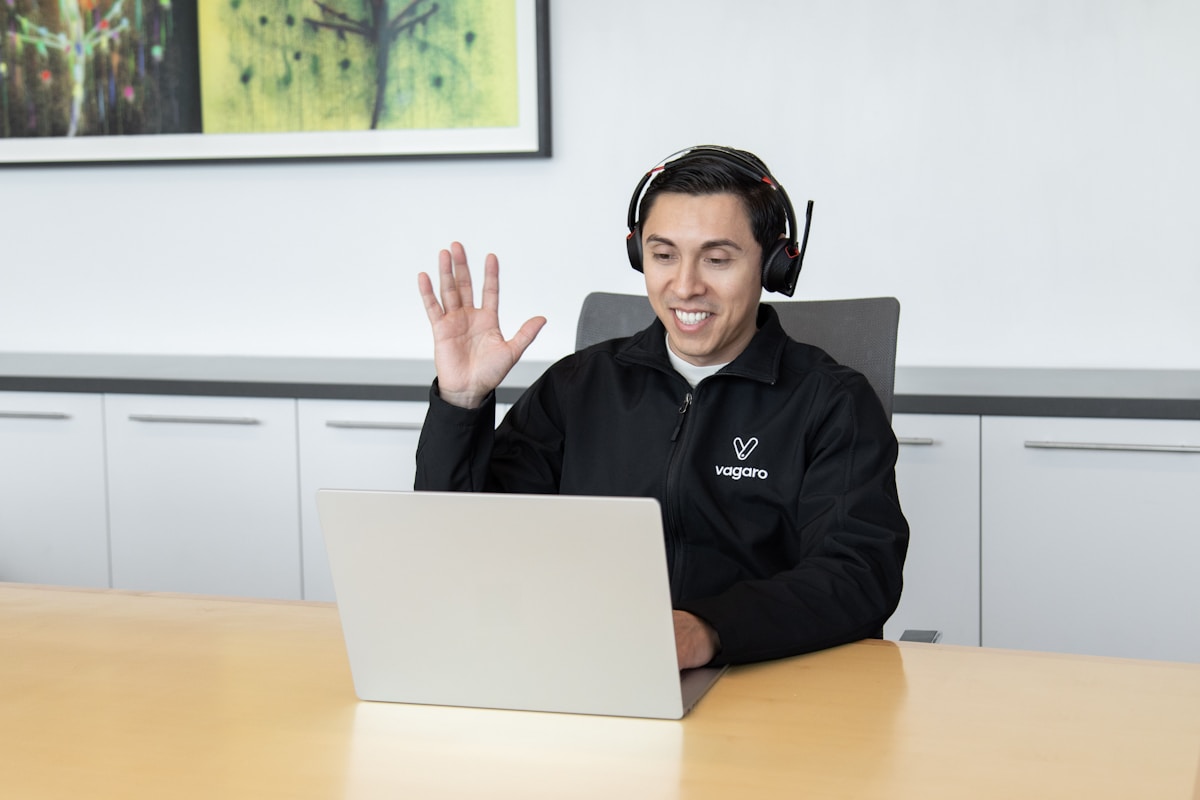 An AI-powered agent handling calls with a headset