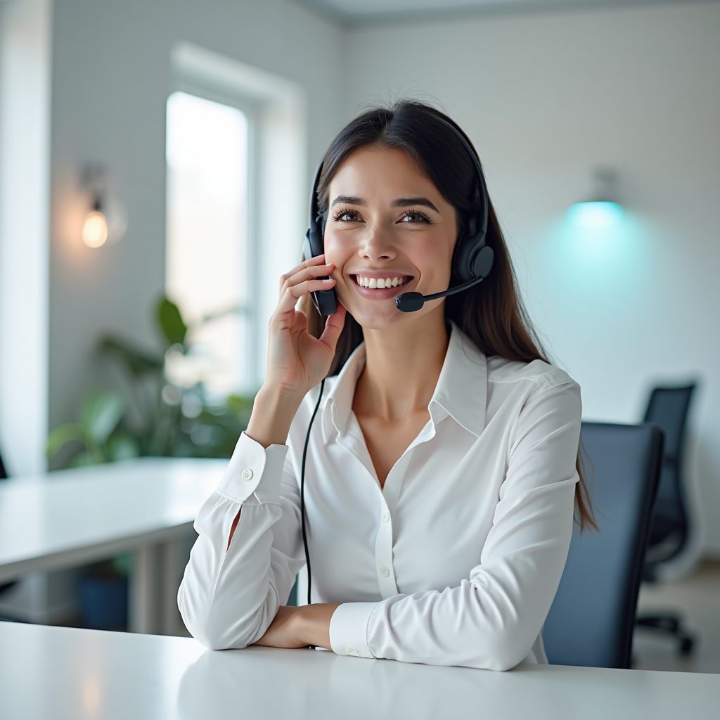 An AI-powered receptionist handling calls with a headset